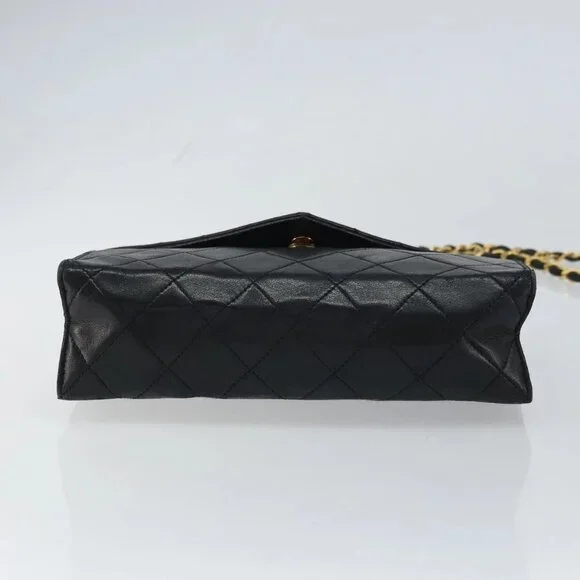 CHANEL Matelasse Chain Shoulder Bag Lamb Skin Black Gold CC Auth 158840 - Picture 5 of 16